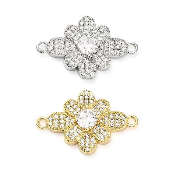 Подвески-цветочки из латуни с прозрачным кубическим цирконием, стойки покрытие, долговечный, без свинца и без кадмия