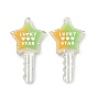 Two Tone Resin Big Pendants, Glitter Powder, Star Key with Word LUCKY & STAR & Heart Pattern