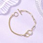 Браслеты из латунных звеньев с микропаве из прозрачных кубических цирконий в форме сердца и кольца, латунные браслеты из скрепок и цепочек панцирного плетения для женщин, с 304 из нержавеющей стали тумблеров застежками