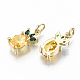 Brass Micro Pave Gold Cubic Zirconia Charms, with Jump Rings, Nickel Free, Pineapple