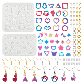 Комплекты для изготовления сережек, включая силиконовые формы в форме звезды/сердца/цветка, медные крючки и кольца для сережек, пластиковые гайки для ушей, железный винт с проушиной