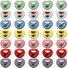 56 шт. 7 цветные пуговицы из смолы в форме сердца с цветочным узором, 1-луночное