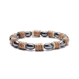 Coconut & Synthetic Hematite Stretch Bracelet, Gemstone Jewelry for Women