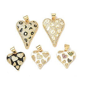 Латунные микро проложить кубического циркония подвески, сердце, Эмаль стиле, реальный 18 k позолоченный