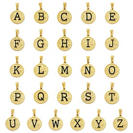 Ion Plating(IP) 304 Stainless Steel Enamel Pendants, Golden, Flat Round with Letter Charm