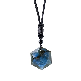 Natural Labradorite Star Pendants, Faceted Hexagonal Cut Charms, Dyed & Heated