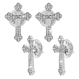 4Pcs Cross Alloy Rhinestone Lapel Pin Backs for Backpack Clothes