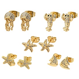 Латунные серьги из микро-паве прозрачного кубического циркония, реальный 18 k позолоченный