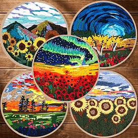 DIY Landscape Pattern Embroidery Kits for Beginners, Including Printed Cotton Fabric, Embroidery Thread & Needles, Embroidery Hoop