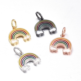 Brass Enamel Charms, with Jump Rings, Rainbow