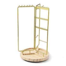 Rotatable Iron Jewelry Display Rack, with Wooden Jewelry Tray, For Hanging Necklaces Earrings Bracelets