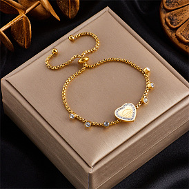 Luxury Minimalist Heart Round Diamond Adjustable Titanium Steel Bracelet