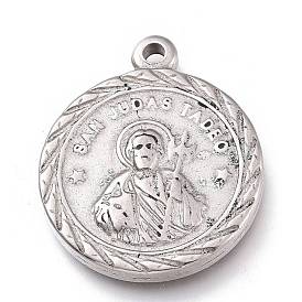 Pendentifs en acier inoxydable, plat rond avec saint paul apôtre
