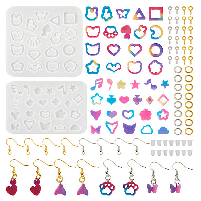 Комплекты для изготовления сережек, включая силиконовые формы в форме звезды/сердца/цветка, медные крючки и кольца для сережек, пластиковые гайки для ушей, железный винт с проушиной
