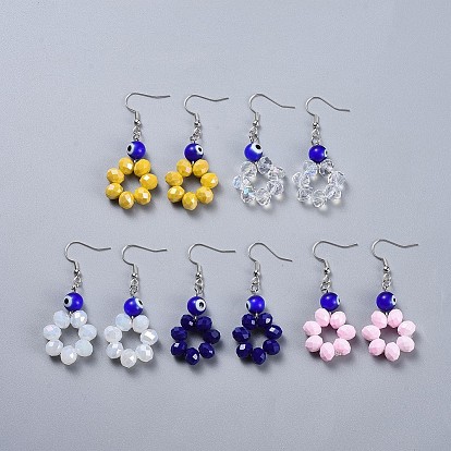 Болтающие серьги из стекла, с бусинкой из сглаза ручной работы и медным крючком, кольцо