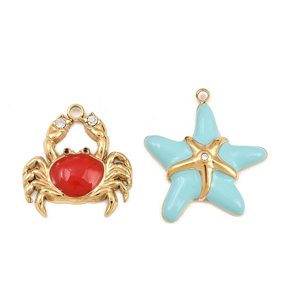 304 aus Stahl-Email-Anhänger, mit Strass, golden