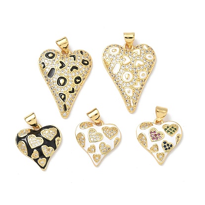 Латунные микро проложить кубического циркония подвески, сердце, Эмаль стиле, реальный 18 k позолоченный