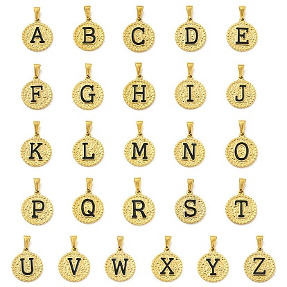 Ионное покрытие (ip) 304 подвески из нержавеющей стали с эмалью, золотые, плоский круглый с подвеской в виде буквы