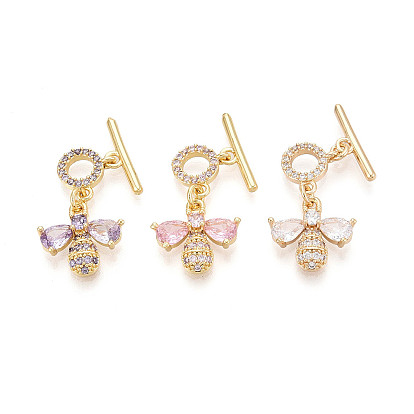 Золотистые латунные застежки-кнопки с микропаве из циркония, со стеклом, пчела