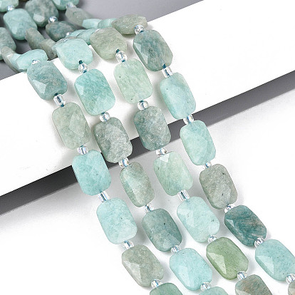 Природных амазонит бисер нитей, прямоугольные, граненые, с бисером