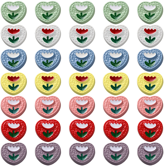 56 шт. 7 цветные пуговицы из смолы в форме сердца с цветочным узором, 1-луночное