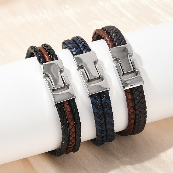 Плетеные браслеты из микрофибры и кожи для женщин и мужчин, С 304 магнитной пряжкой из нержавеющей стали