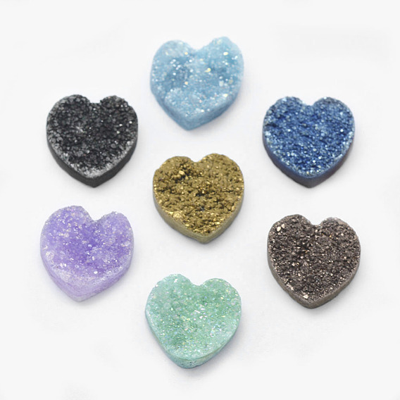 Натуральный druzy кварцевый кристалл кабошоны, окрашенные, сердце