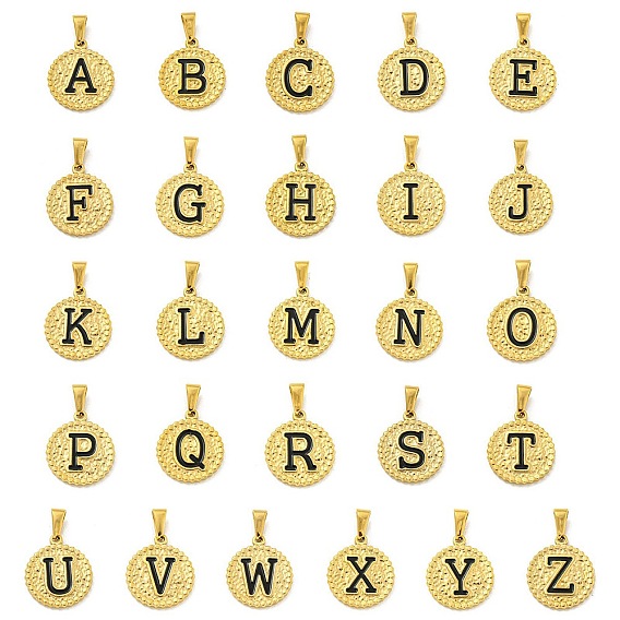 Ионное покрытие (ip) 304 подвески из нержавеющей стали с эмалью, золотые, плоский круглый с подвеской в виде буквы