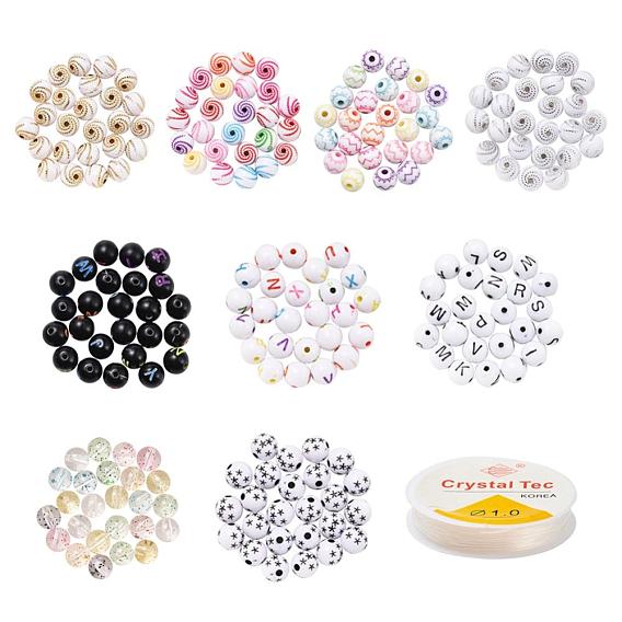 DIY Jewelry Making Kits, Including Round Craft Style & Opaque & Transparent Acrylic Beads and Elastic Thread