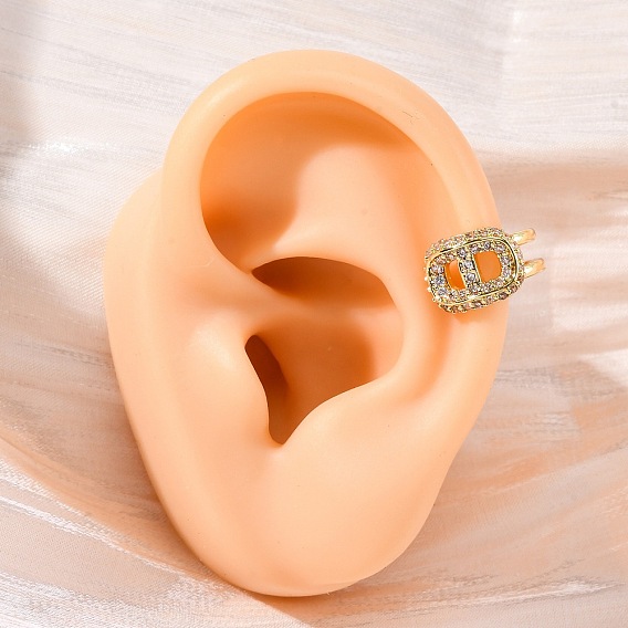 Овальные серьги-каффы из латуни с микропаве из прозрачных кубических цирконий, стойки покрытие, без кадмия и без свинца, прочное покрытие