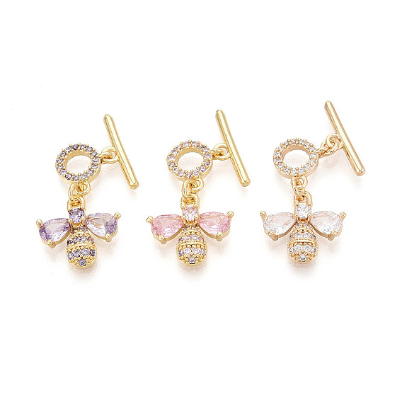 Золотистые латунные застежки-кнопки с микропаве из циркония, со стеклом, пчела