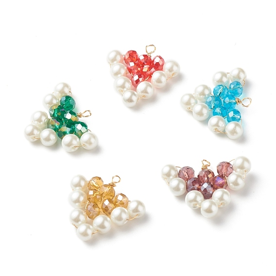 Electroplate & Pearlized Glass Beads Pendants, with Eco-Friendly Copper Wire, Heart Charms