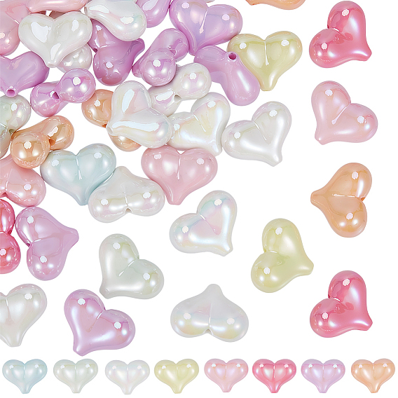 50 шт. непрозрачные акриловые бусины с УФ-покрытием, радужный, сердце