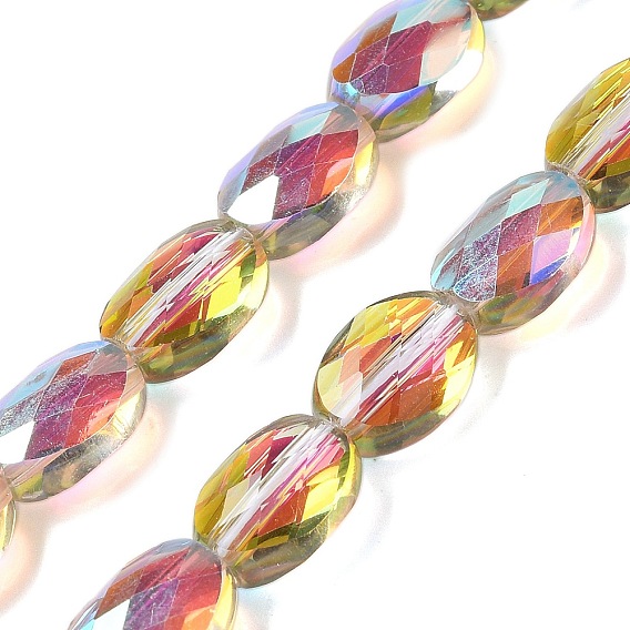 Стеклянные бусины с гальваническим покрытием , с половиным покрытием цвета радуги, граненые и овальные