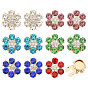 12Pcs 6 Colors Brass Rhinestone Cufflinks, Flower, Golden