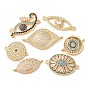 Brass Micro Pave Cubic Zirconia Connector Charms, Evil Eye Links, Rack Plating, Long-Lasting Plated, Cadmium Free & Lead Free