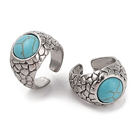 Round Synthetic Turquoise Cuff Rings, Alloy Wide Open Rings for Women, Cadmium Free & Lead Free