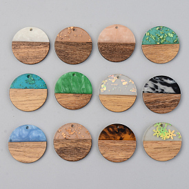 Resin & Walnut Wood Pendants, Flat Round