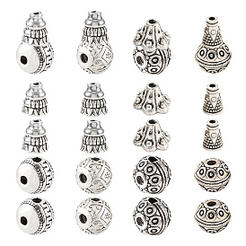 20 Sets 4 Style Tibetan Style Alloy 3 Hole Guru Beads, T-Drilled Beads