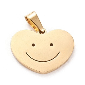 304 Stainless Steel Pendants, Laser Cut, Heart with Smiles