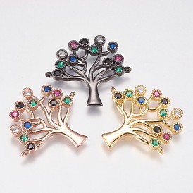 Brass Micro Pave Cubic Zirconia Links, Cadmium Free & Lead Free, Tree, Colorful