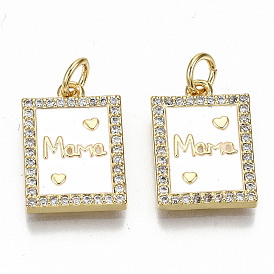 Настоящие 16 k позолоченные латунные подвески с микропаве и прозрачным кубическим цирконием, с прыжковыми кольцами и эмалью, день матери, без никеля , прямоугольник со словом мама