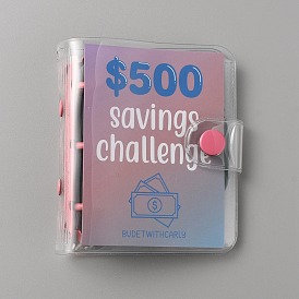 3-Ring 4 Inch PVC Mini Binder Savings Challenge, Savings Binder with Cash Envelope, for Budgeting Planner Money Savings, Rectangle