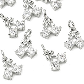 SHEGRACE Brass Micro Pave Cubic Zirconia Pendants, Cherry Charms, Cadmium Free & Nickel Free & Lead Free, Clear