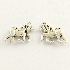 Tibetan Style Zinc Alloy Running Horse Pendants, Cadmium Free & Lead Free, 18x21x4mm, Hole: 2mm, about 410pcs/1000g