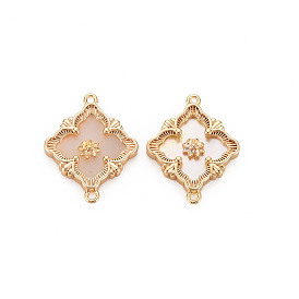 Соединительные звенья из натуральной пресноводной раковины, с латунной фурнитурой , без никеля , квадратные с цветком