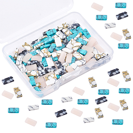 Olycraft 5 Colors Synthetic Turquoise Cabochons, Nail Art Decoration Accessories, DIY Crystal Epoxy Resin Material Filling, Rectangle