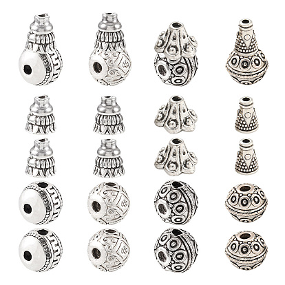 20 Sets 4 Style Tibetan Style Alloy 3 Hole Guru Beads, T-Drilled Beads
