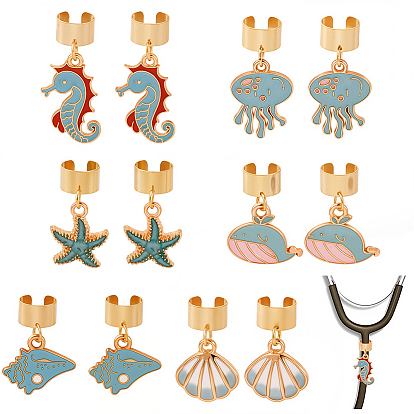 12 шт. подвесные украшения из сплава и эмали с морской тематикой, для украшения стетоскопа, с зажимом из нержавеющей стали
