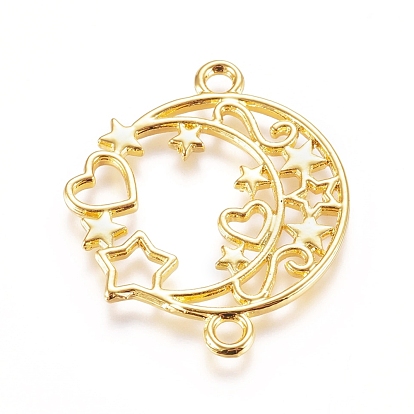 Zinc Alloy Links/Connectors, Open Back Bezel, For DIY UV Resin, Epoxy Resin, Pressed Flower Jewelry, Moon with Star and Heart